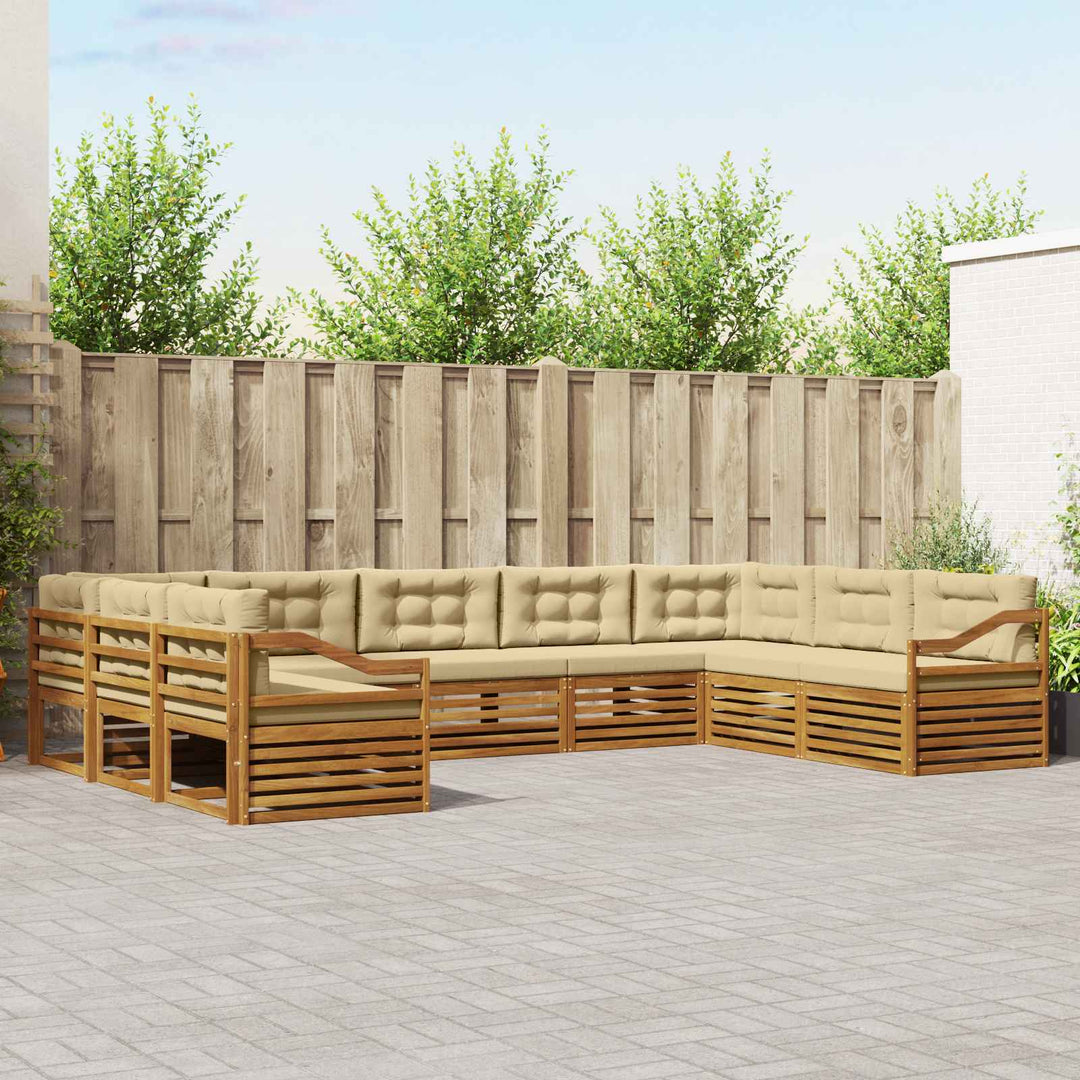 Udendørs sofagruppe 9 stk. Naturlig og Beige Massivt Akacietræ