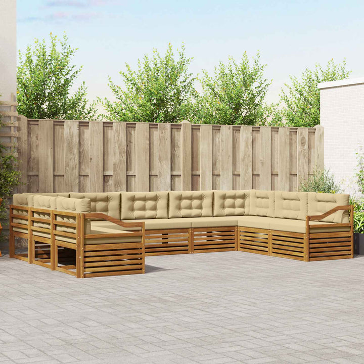 Udendørs sofagruppe 9 stk. Naturlig og Beige Massivt Akacietræ