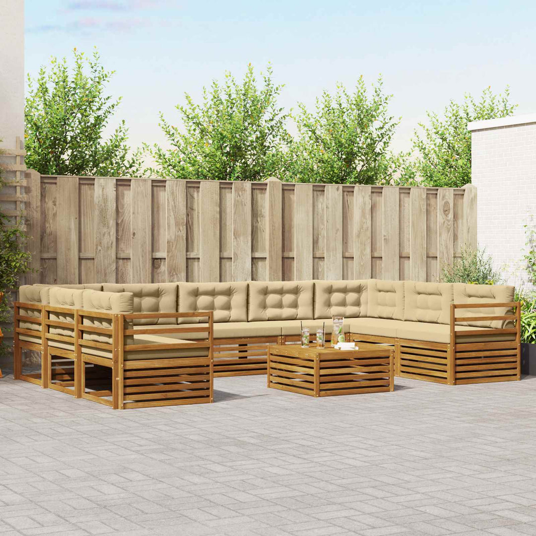 Udendørs sofagruppe 10 stk. Naturlig og Beige Massivt Akacietræ