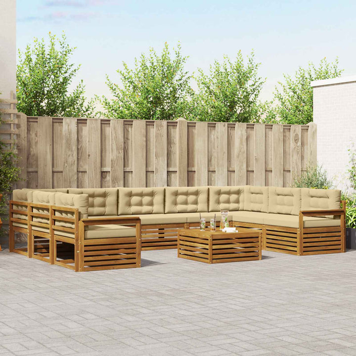 Udendørs sofagruppe 10 stk. Naturlig og Beige Massivt Akacietræ