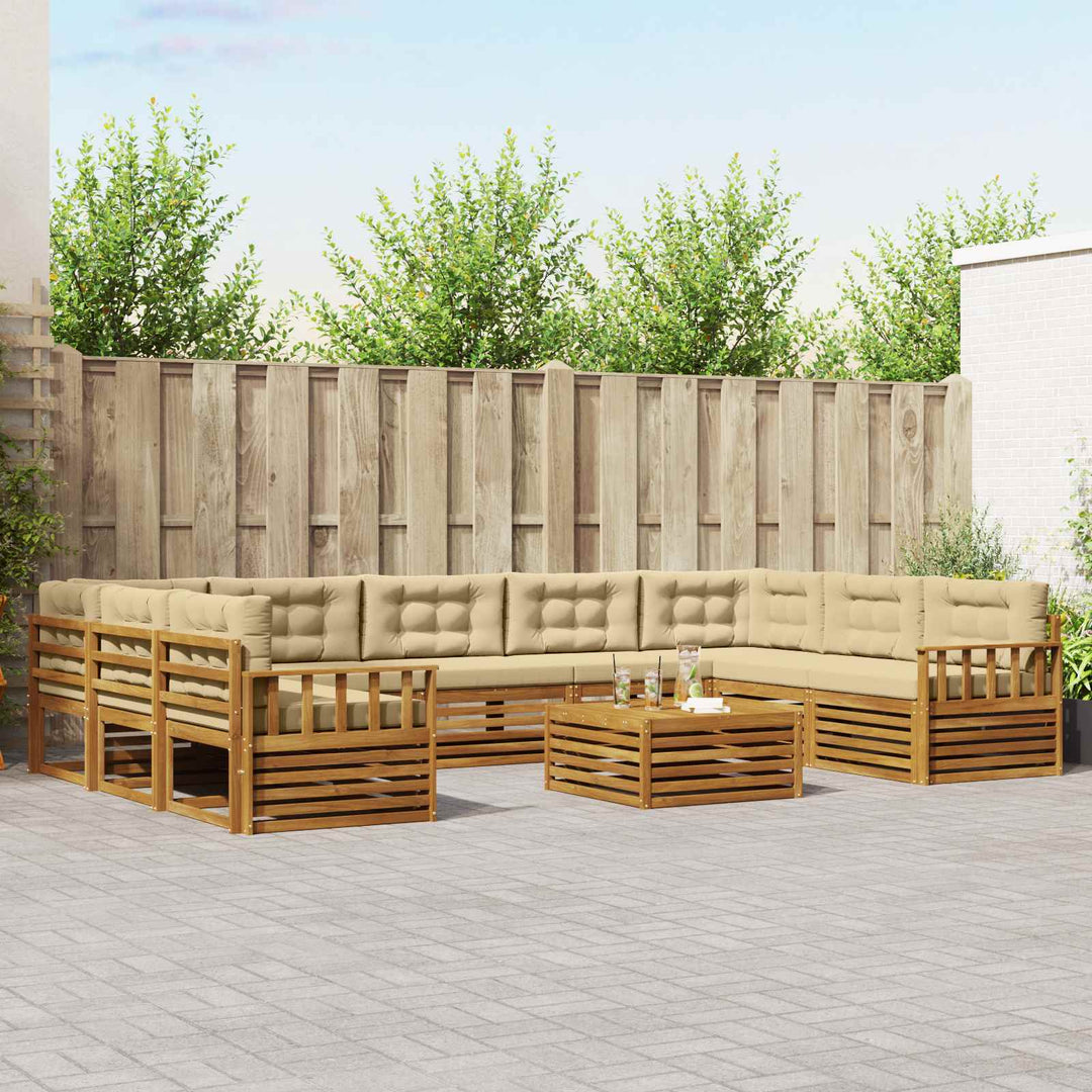 Udendørs sofagruppe 10 stk. Naturlig og Beige Massivt Akacietræ