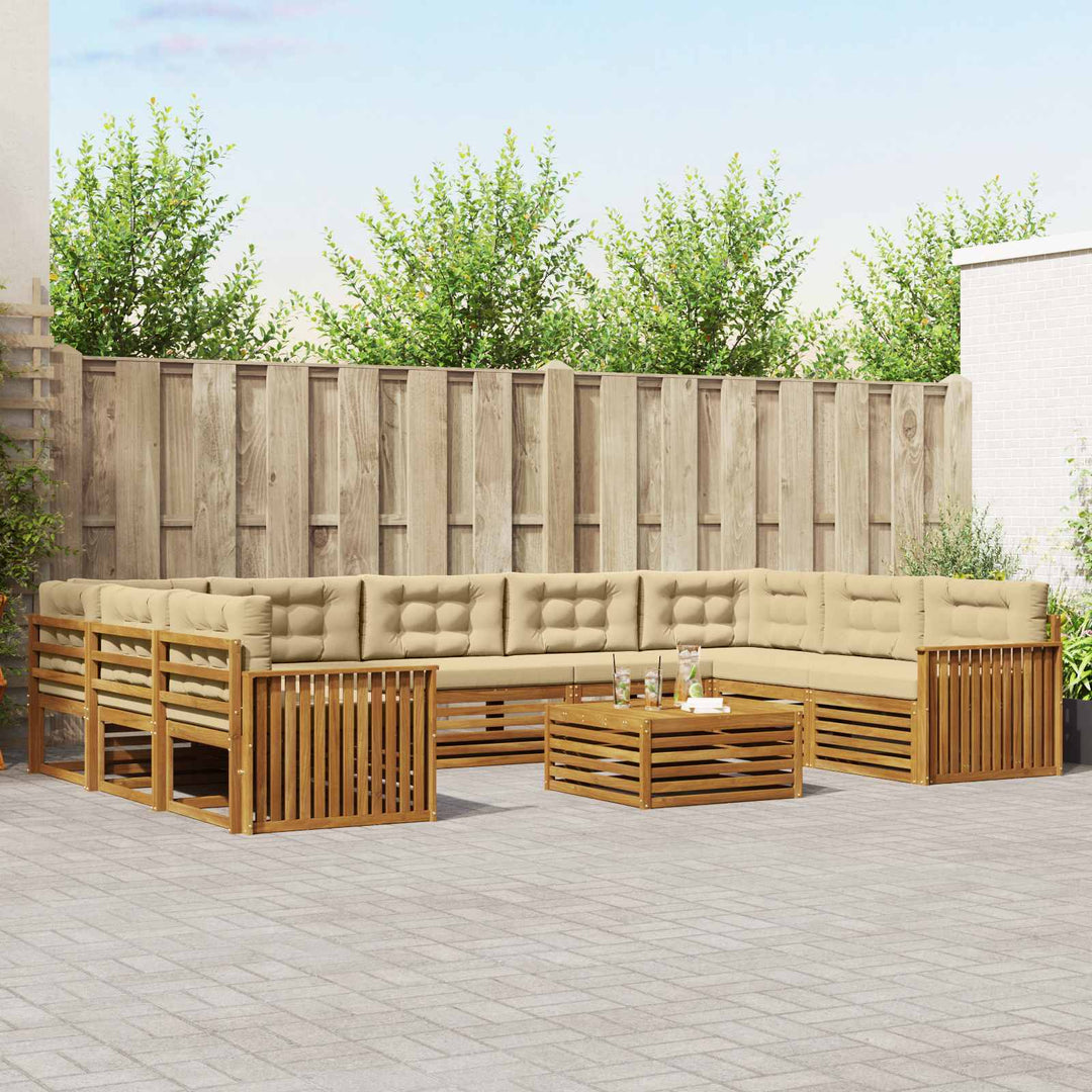 Udendørs sofagruppe 10 stk. Naturlig og Beige Massivt Akacietræ