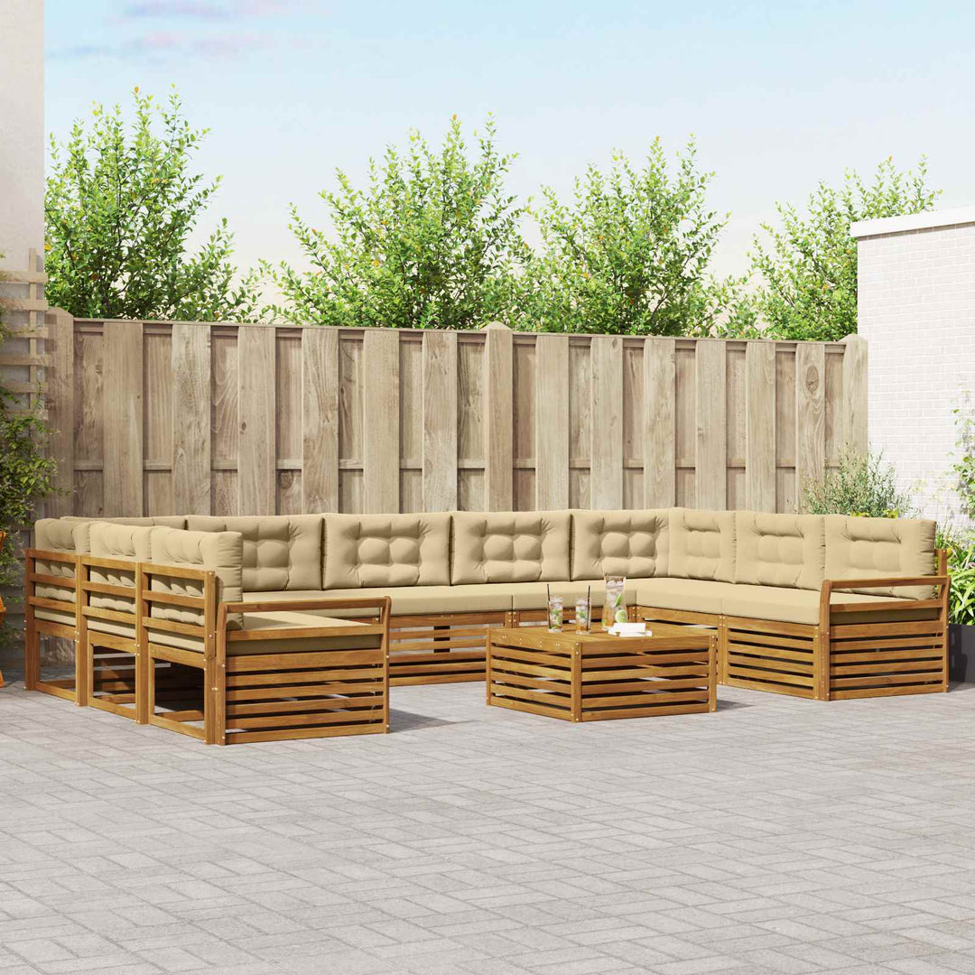 Udendørs sofagruppe 10 stk. Naturlig og Beige Massivt Akacietræ