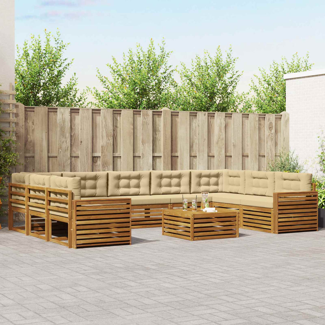 Udendørs sofagruppe 10 stk. Naturlig og Beige Massivt Akacietræ