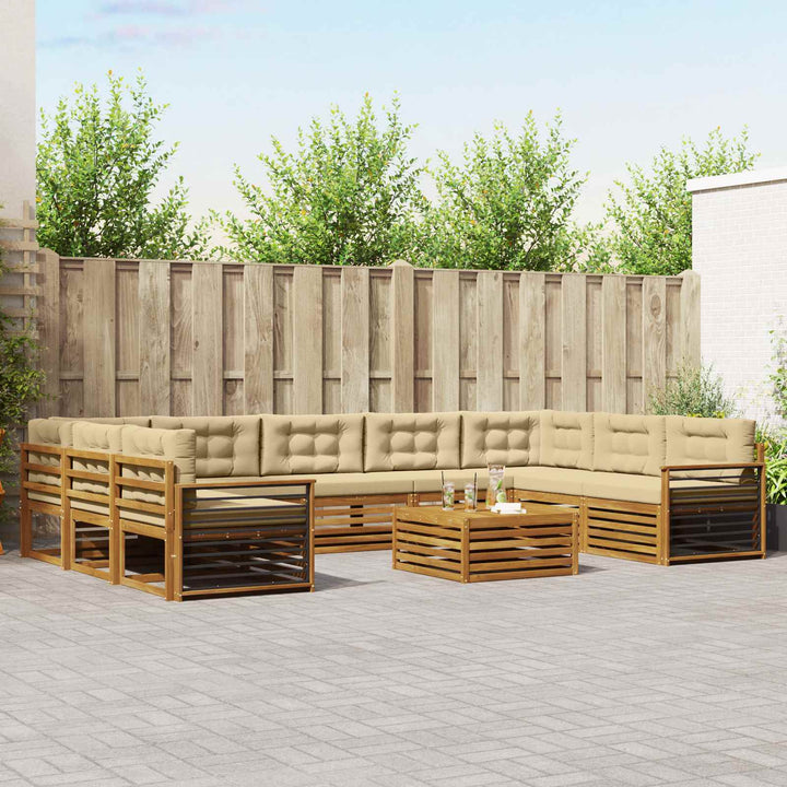 Udendørs sofagruppe 10 stk. Naturlig og Beige Massivt Akacietræ