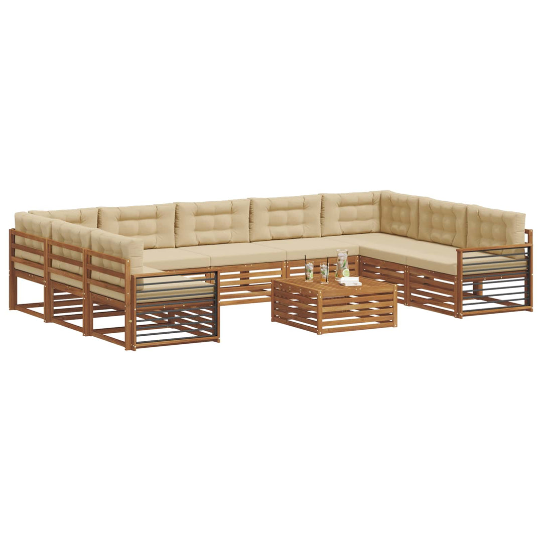 Udendørs sofagruppe 10 stk. Naturlig og Beige Massivt Akacietræ