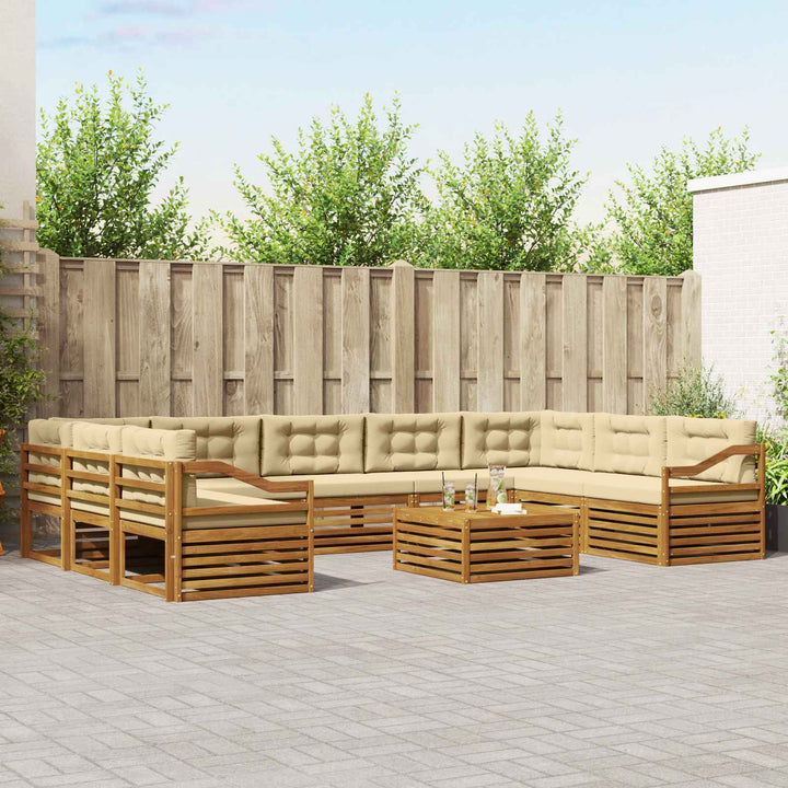 Udendørs sofagruppe 10 stk. Naturlig og Beige Massivt Akacietræ