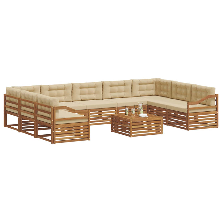 Udendørs sofagruppe 10 stk. Naturlig og Beige Massivt Akacietræ