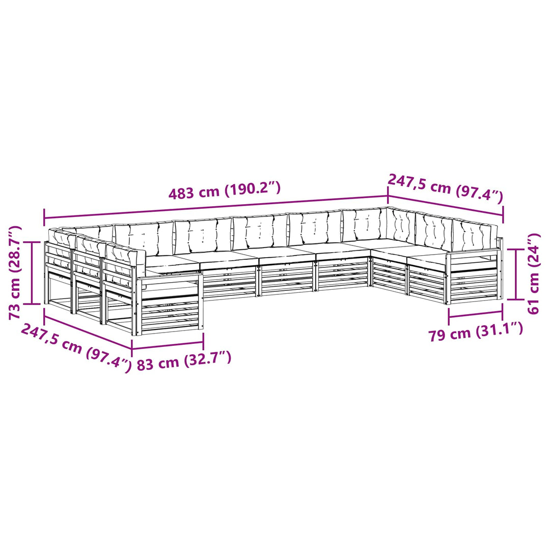 Sofasæt med pude 8 pcs Naturlig og Fløde Massivt Akacietræ