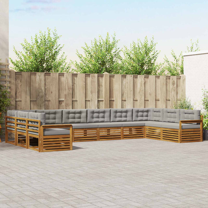 Sofasæt med pude 8 pcs Naturlig og Lys Grå Massivt Akacietræ