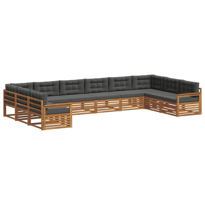 Sofasæt med pude 9 pcs Naturlig og Antracit Massivt Akacietræ