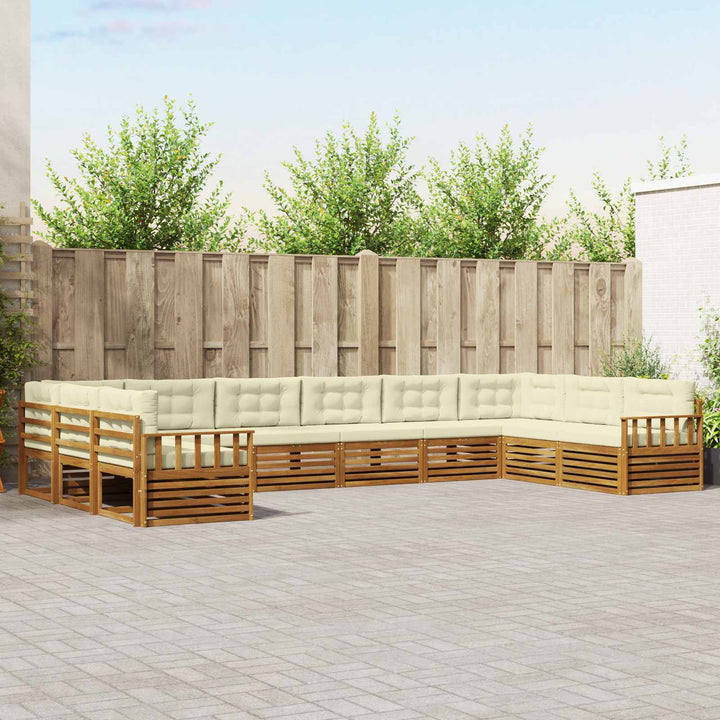 Sofasæt med pude 6 pcs Naturlig og Fløde Massivt Akacietræ