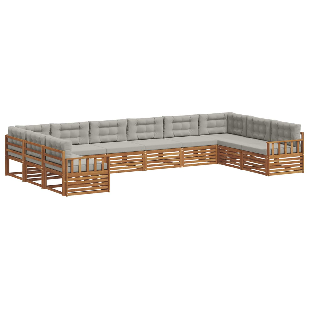 Sofasæt med pude 4 pcs Naturlig og Lys Grå Massivt Akacietræ