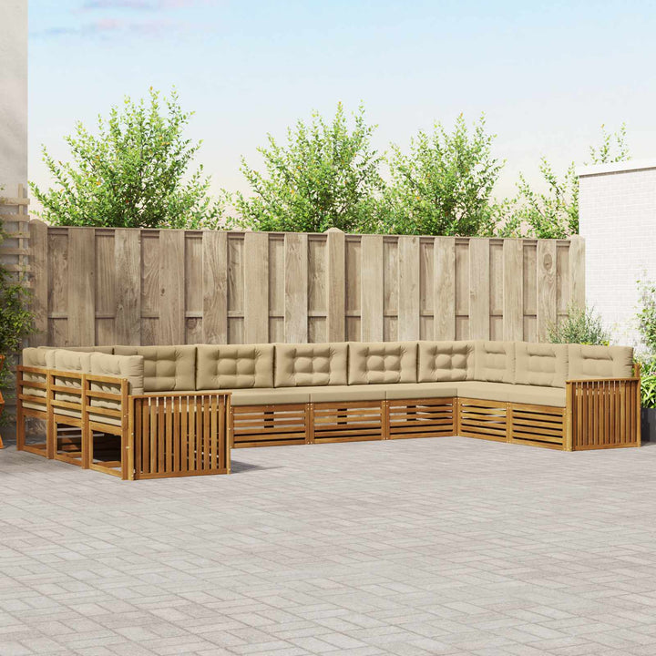 Sofasæt med pude 8 pcs Naturlig og Beige Massivt Akacietræ