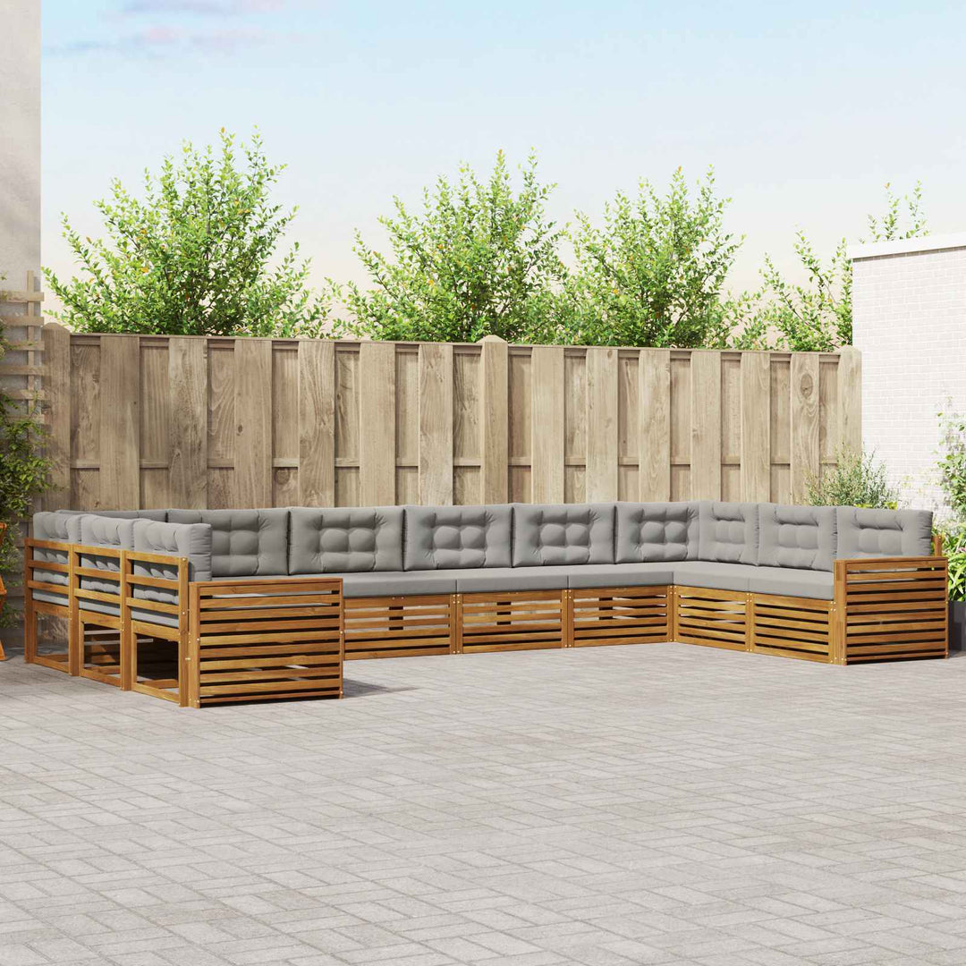 Sofasæt med pude 9 pcs Naturlig og Lys Grå Massivt Akacietræ