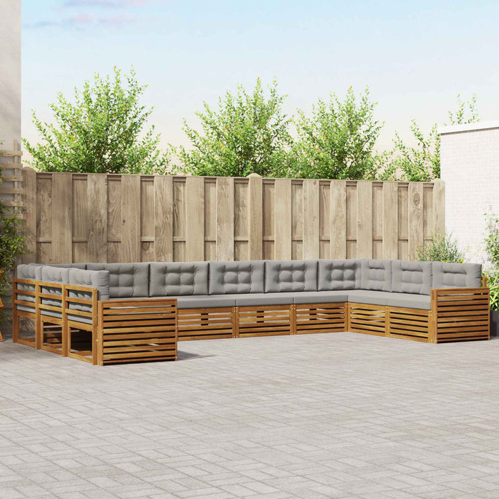 Sofasæt med pude 9 pcs Naturlig og Lys Grå Massivt Akacietræ