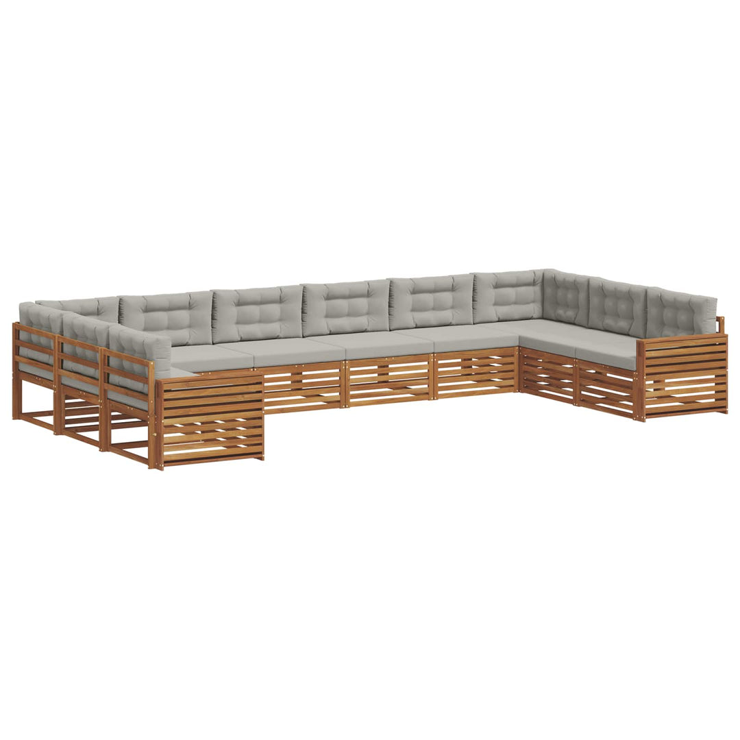 Sofasæt med pude 9 pcs Naturlig og Lys Grå Massivt Akacietræ