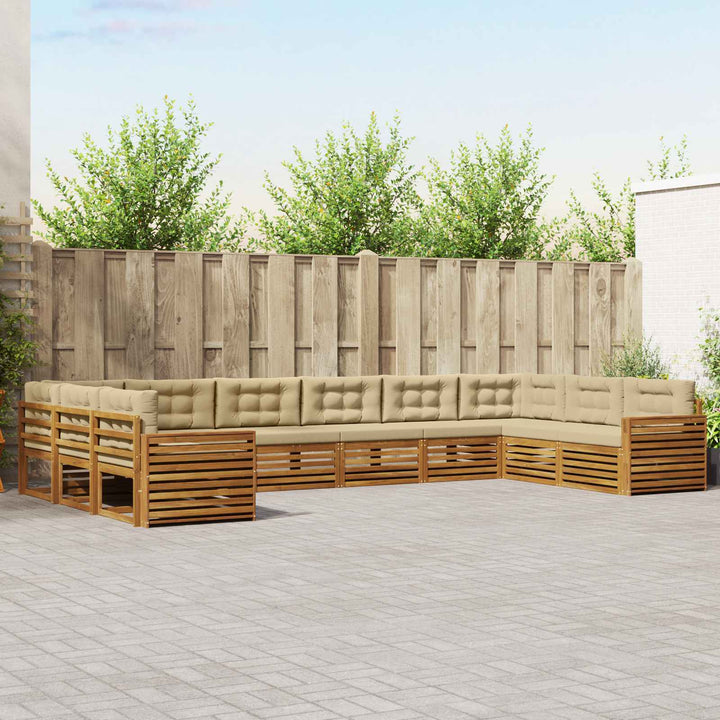 Sofasæt med pude 7 pcs Naturlig og Beige Massivt Akacietræ