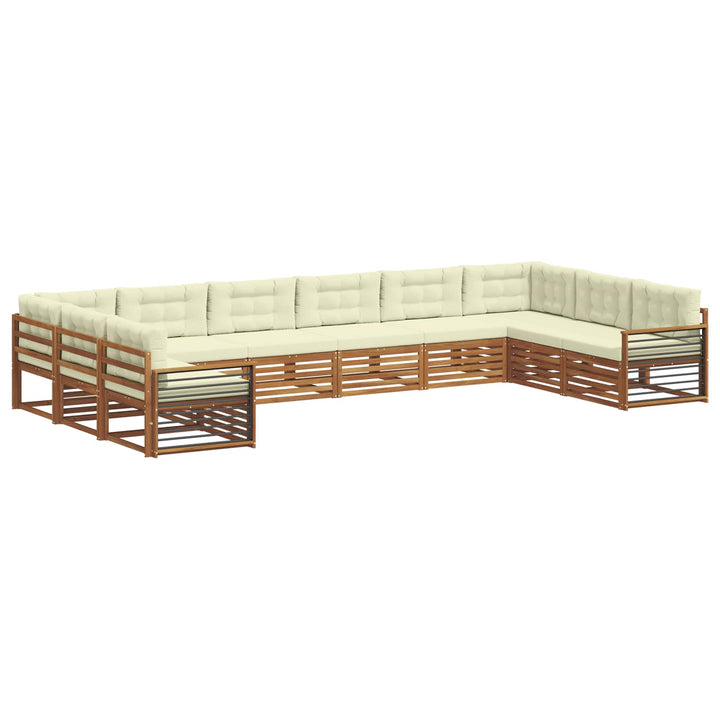 Sofasæt med pude 10 pcs Naturlig og Fløde Massivt Akacietræ