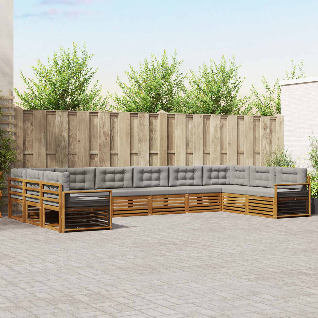 Sofasæt med pude 10 pcs Naturlig og Lys Grå Massivt Akacietræ