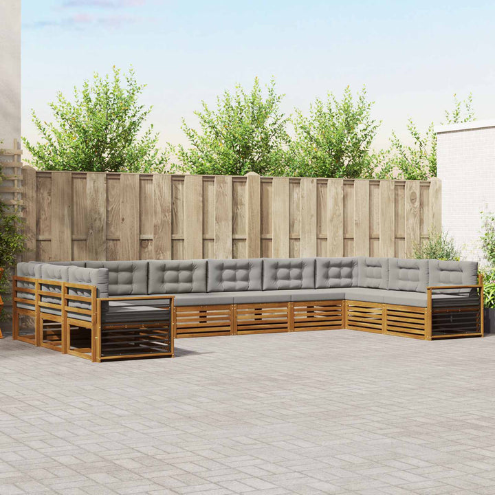 Sofasæt med pude 10 pcs Naturlig og Lys Grå Massivt Akacietræ