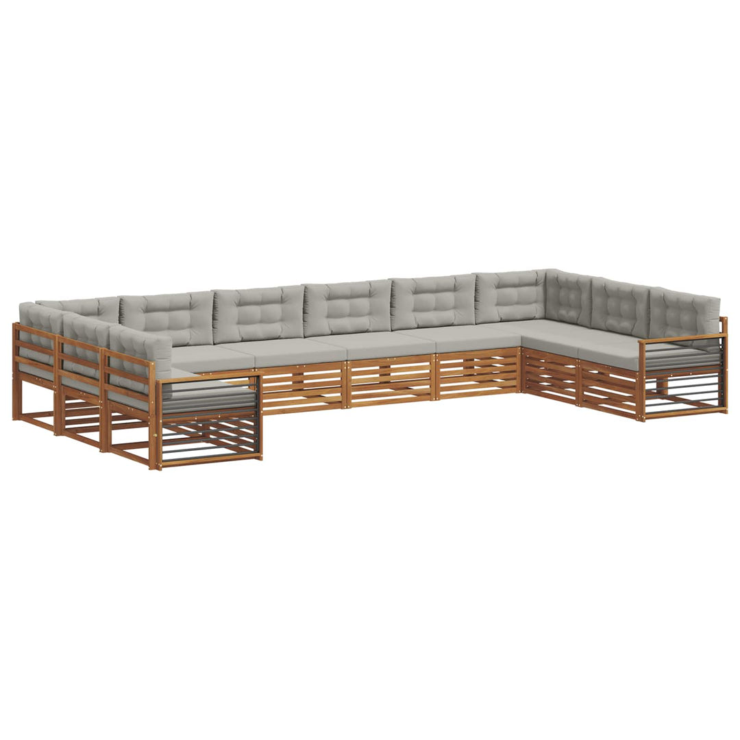 Sofasæt med pude 10 pcs Naturlig og Lys Grå Massivt Akacietræ