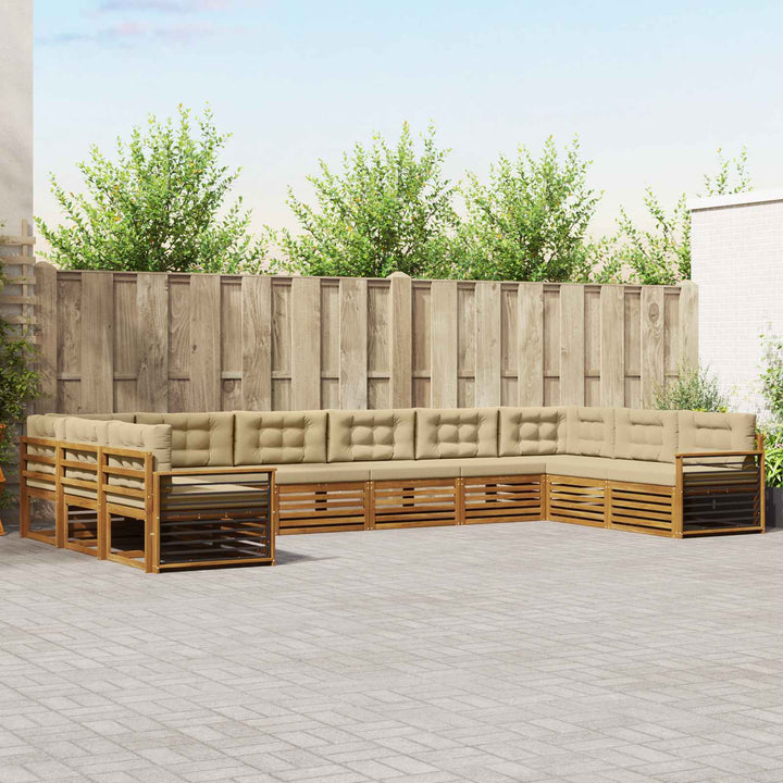 Sofasæt med pude 10 pcs Naturlig og Beige Massivt Akacietræ