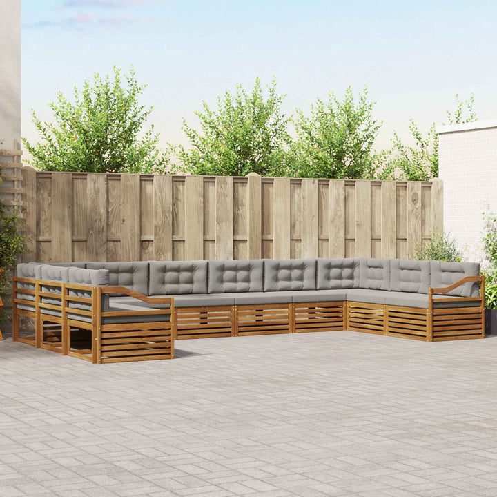 Sofasæt med pude 10 pcs Naturlig og Lys Grå Massivt Akacietræ