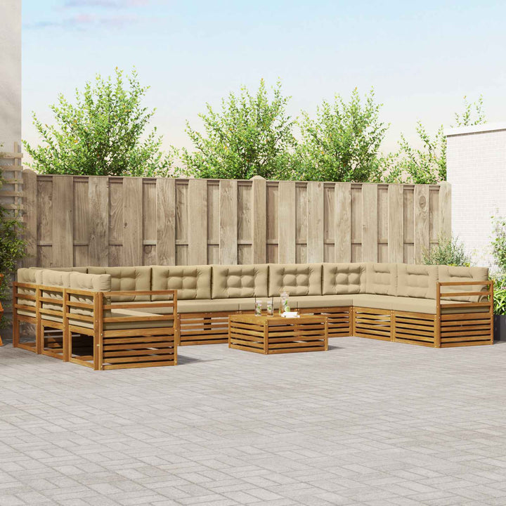 Sofasæt med pude 11 pcs Naturlig og Beige Massivt Akacietræ