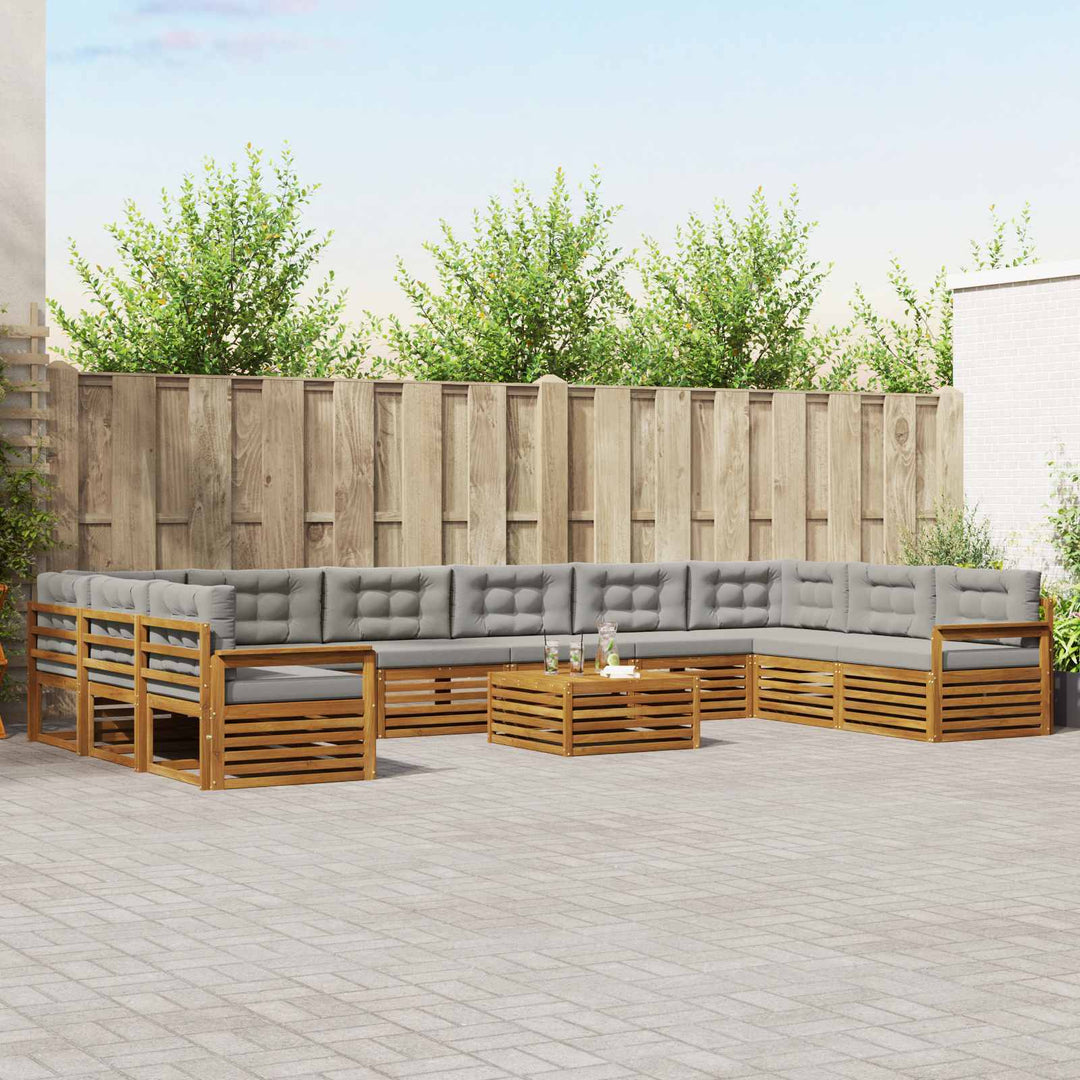 Sofasæt med pude 11 pcs Naturlig og Lys Grå Massivt Akacietræ