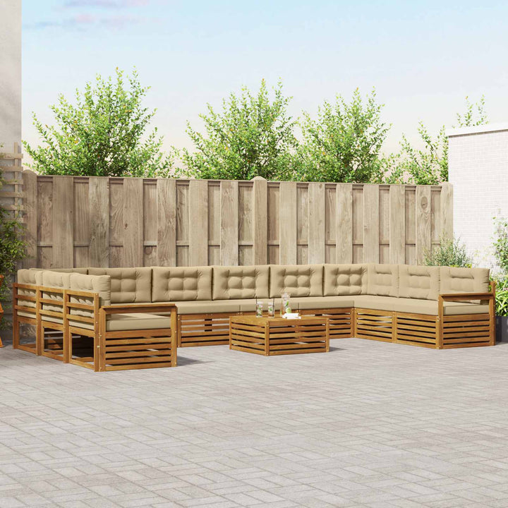 Sofasæt med pude 11 pcs Naturlig og Beige Massivt Akacietræ
