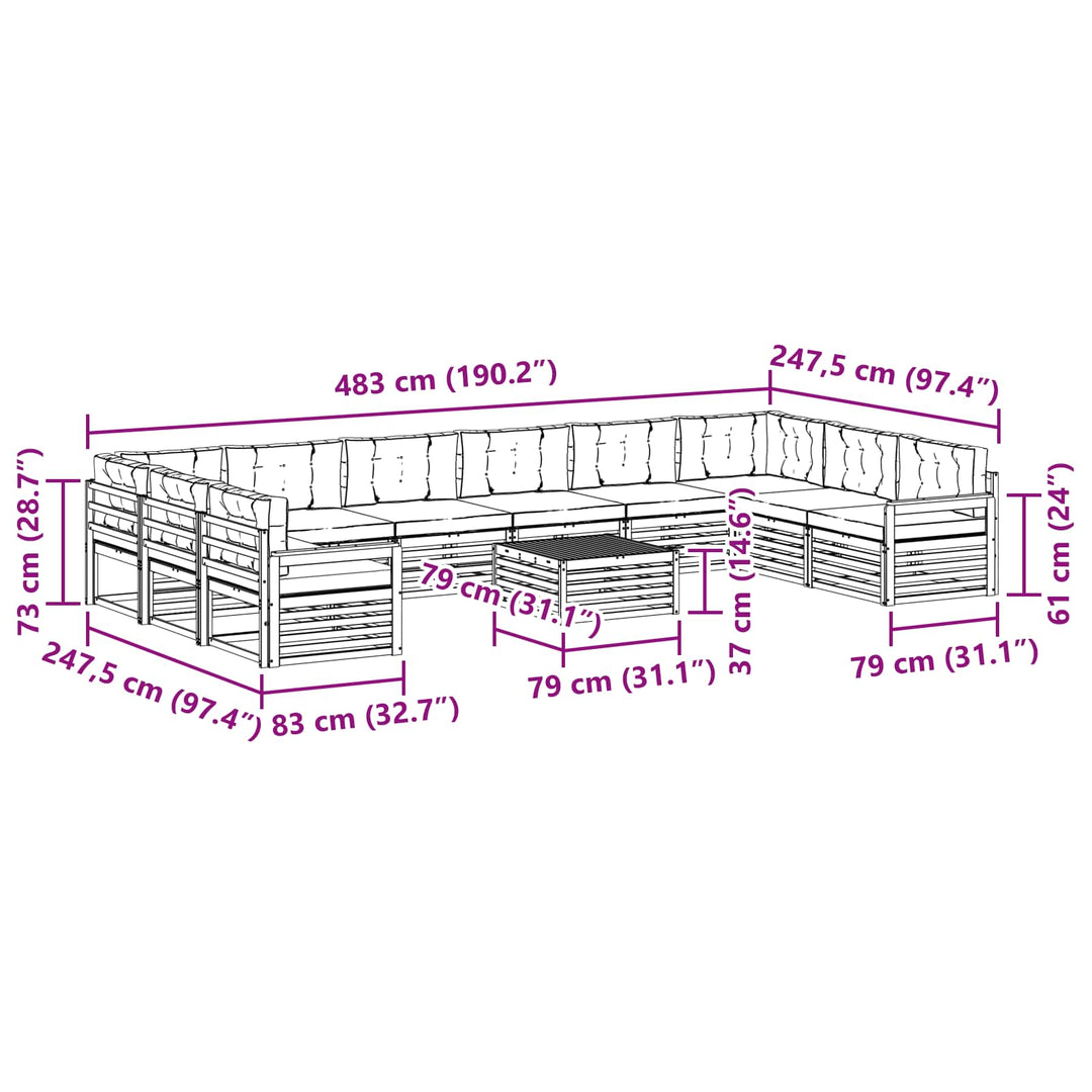 Sofasæt med pude 11 pcs Naturlig og Beige Massivt Akacietræ