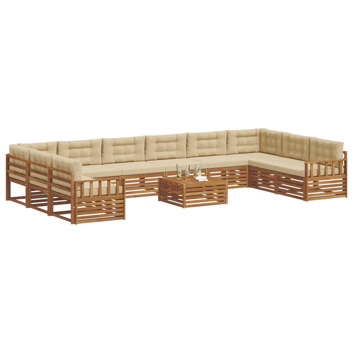 Sofasæt med pude 11 pcs Naturlig og Beige Massivt Akacietræ