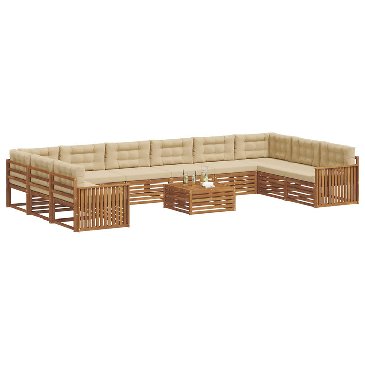 Sofasæt med pude 11 pcs Naturlig og Beige Massivt Akacietræ