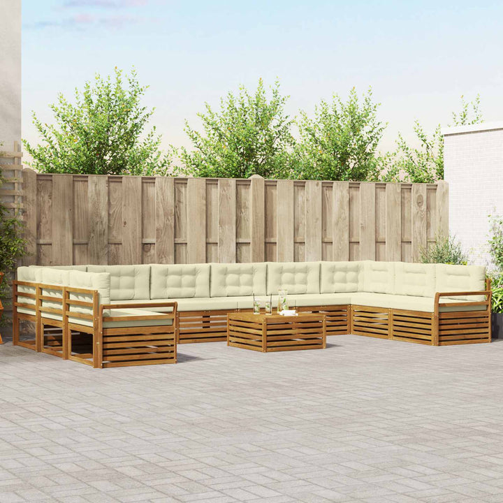 Sofasæt med pude 11 pcs Naturlig og Fløde Massivt Akacietræ