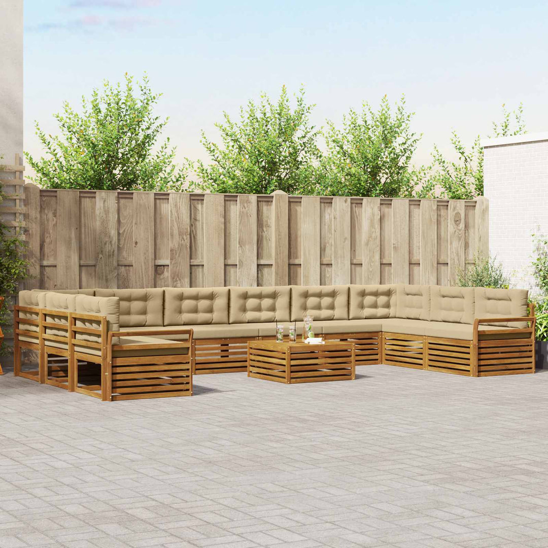 Sofasæt med pude 11 pcs Naturlig og Beige Massivt Akacietræ