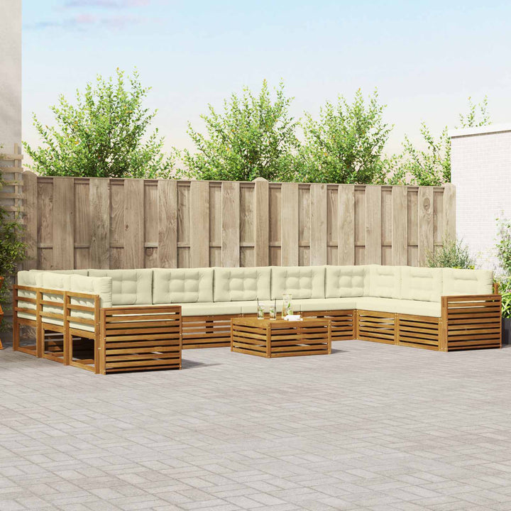 Sofasæt med pude 11 pcs Naturlig og Fløde Massivt Akacietræ