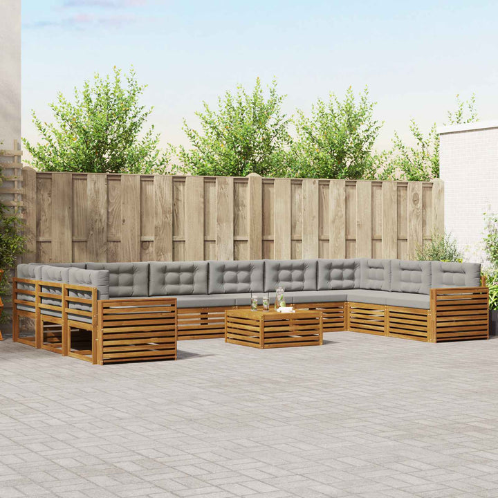 Sofasæt med pude 11 pcs Naturlig og Lys Grå Massivt Akacietræ
