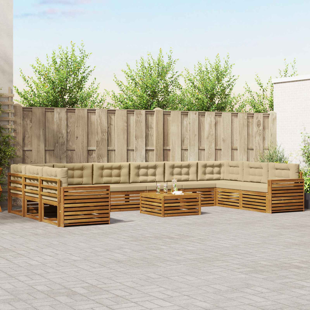 Sofasæt med pude 11 pcs Naturlig og Beige Massivt Akacietræ