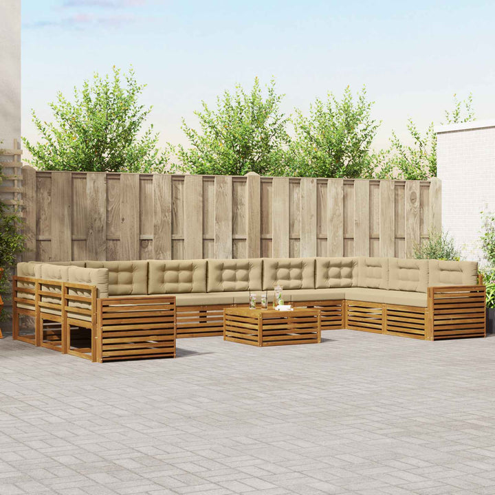 Sofasæt med pude 11 pcs Naturlig og Beige Massivt Akacietræ