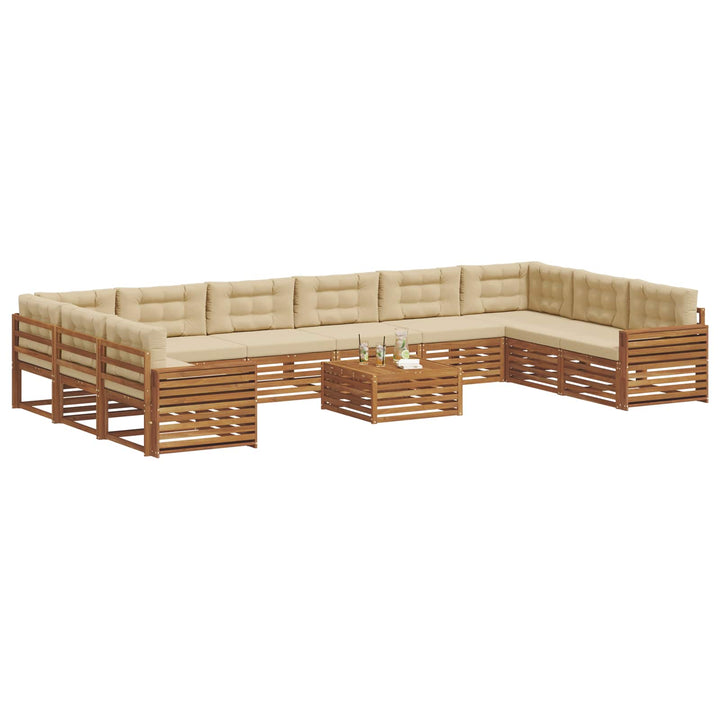 Sofasæt med pude 11 pcs Naturlig og Beige Massivt Akacietræ