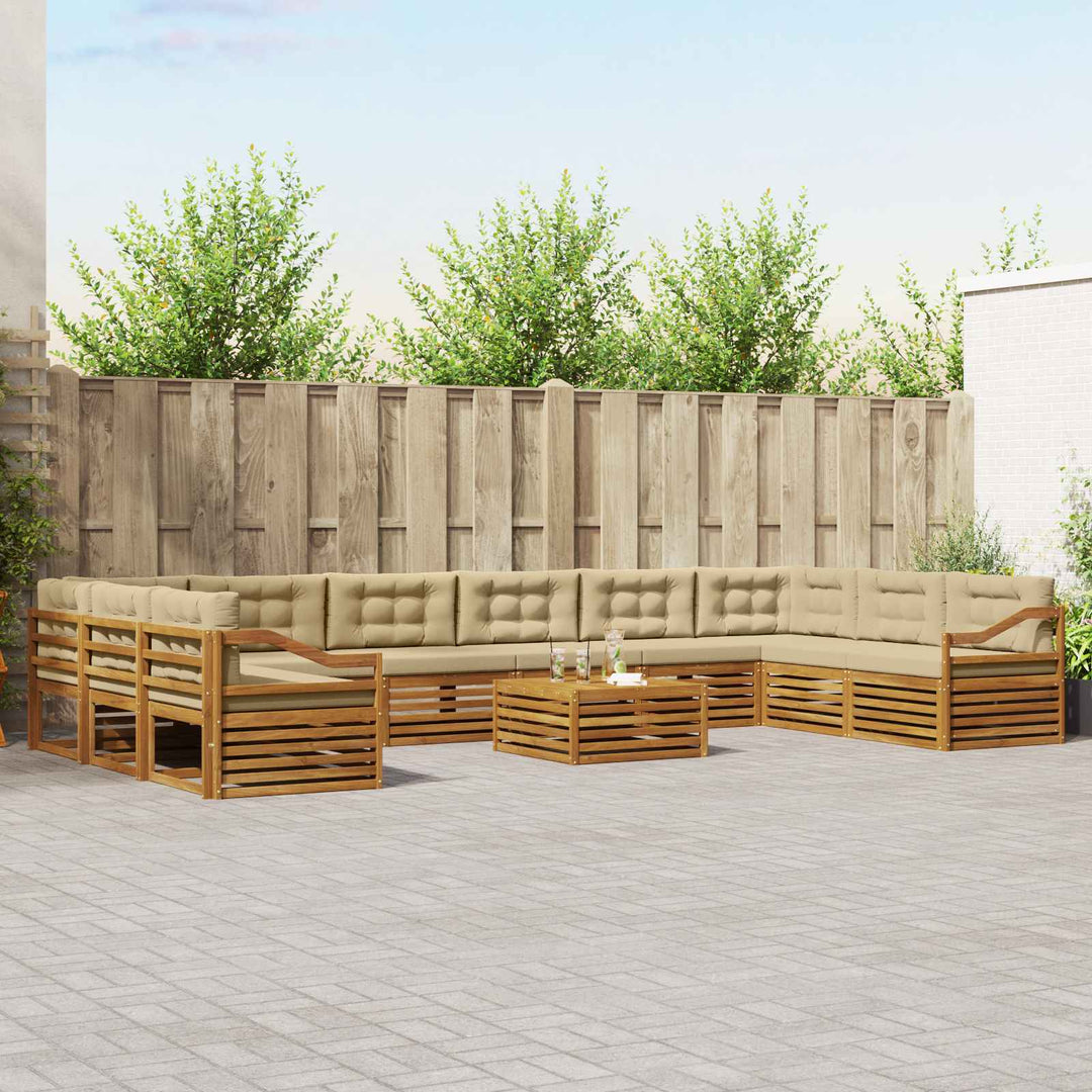 Sofasæt med pude 11 pcs Naturlig og Beige Massivt Akacietræ