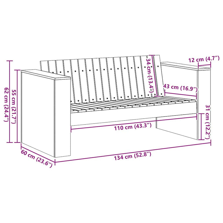 Havemøbelsofa Hvid 134 x 60 x 62 cm Massiv fyrretræ