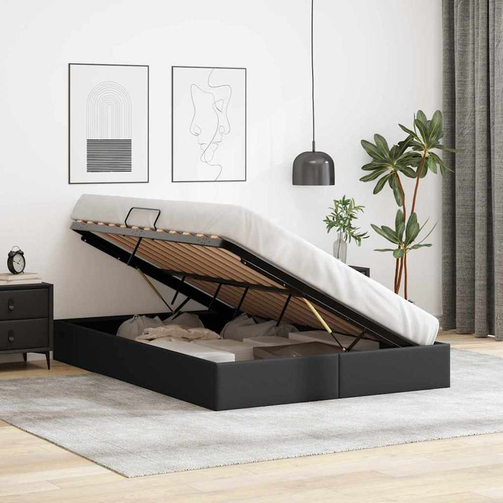 Opbevaringsseng med opbevaring Sort 153 x 203 cm Kunstlæder