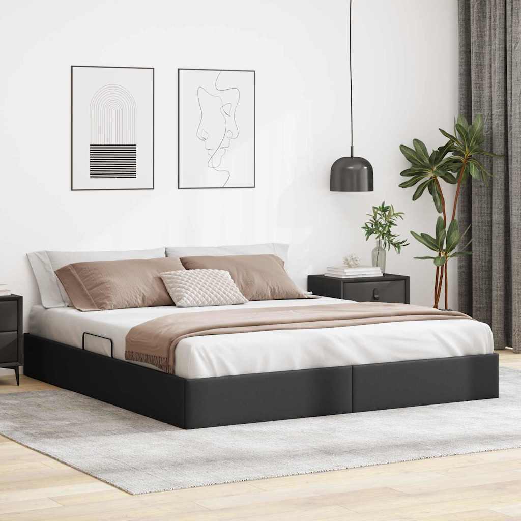 Opbevaringsseng med opbevaring Sort 193 x 203 cm Kunstlæder