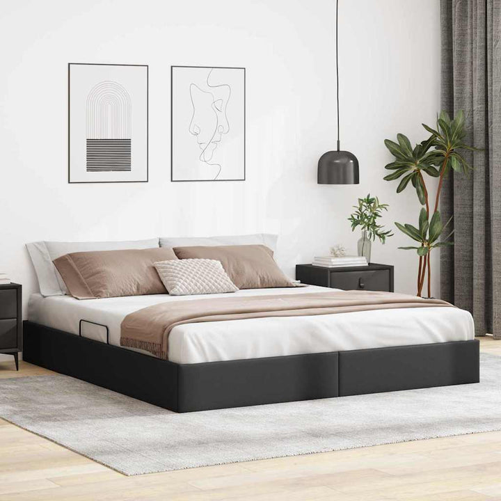 Opbevaringsseng med opbevaring Sort 183 x 213 cm Kunstlæder