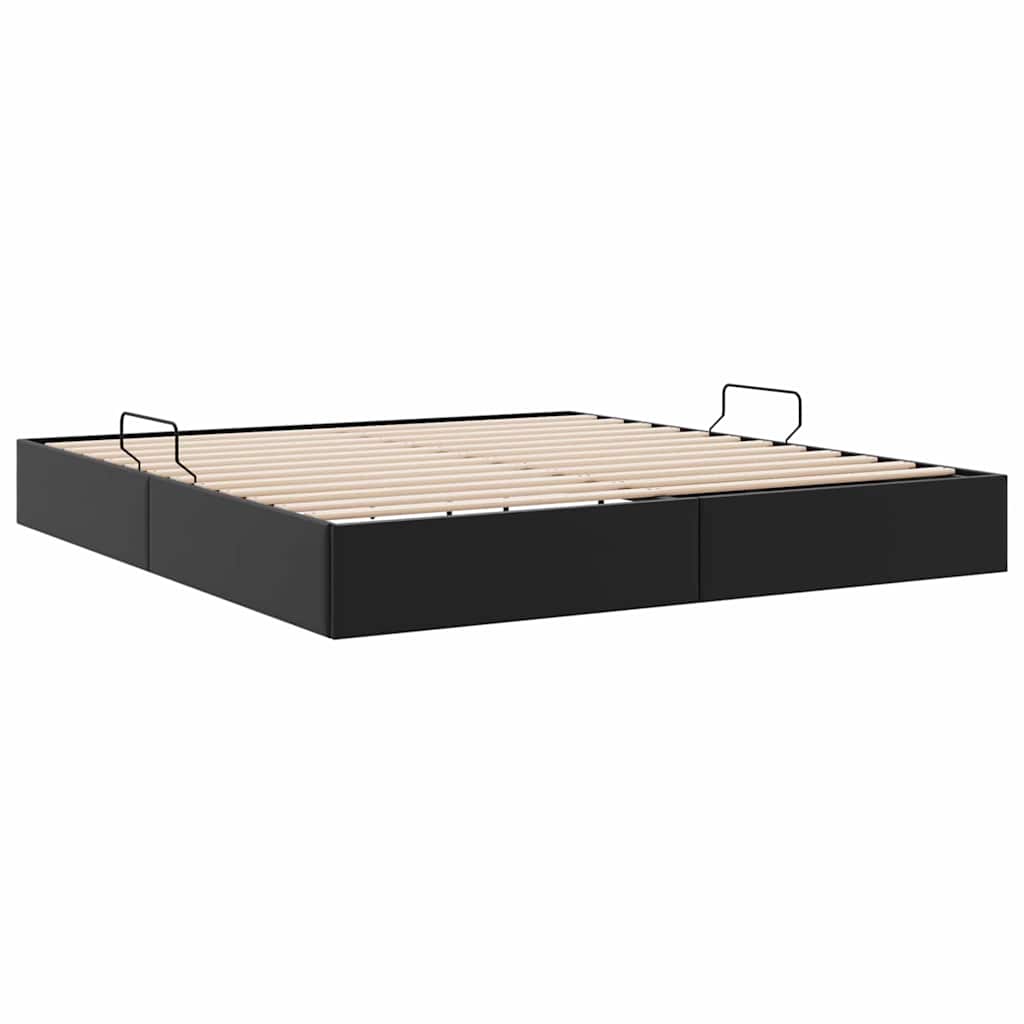 Opbevaringsseng med opbevaring Sort 183 x 213 cm Kunstlæder