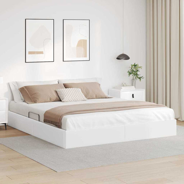 Opbevaringsseng med madras Ren Hvid 183 x 213 cm Kunstlæder