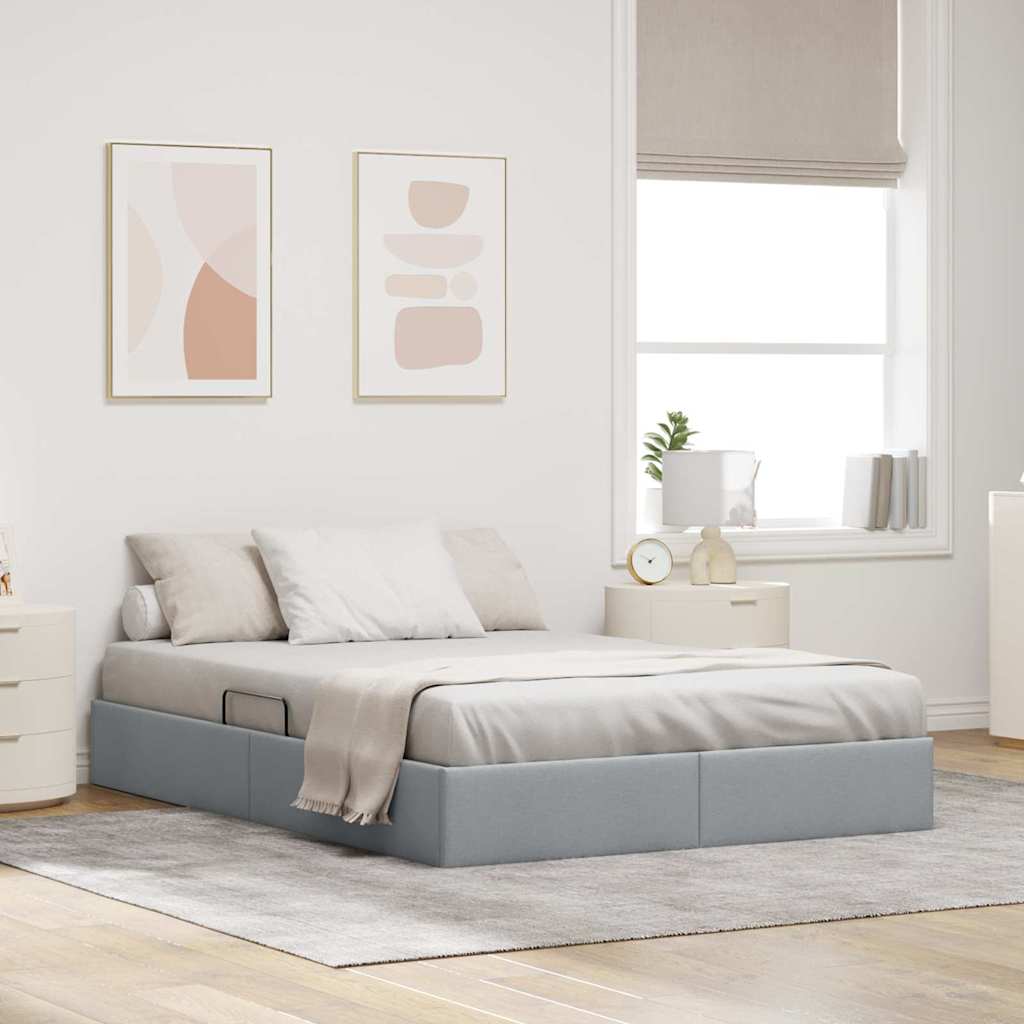 Opbevaringsseng med opbevaring Lysegrå 135 x 190 cm Stof