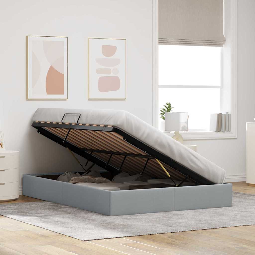Opbevaringsseng med opbevaring Lysegrå 135 x 190 cm Stof